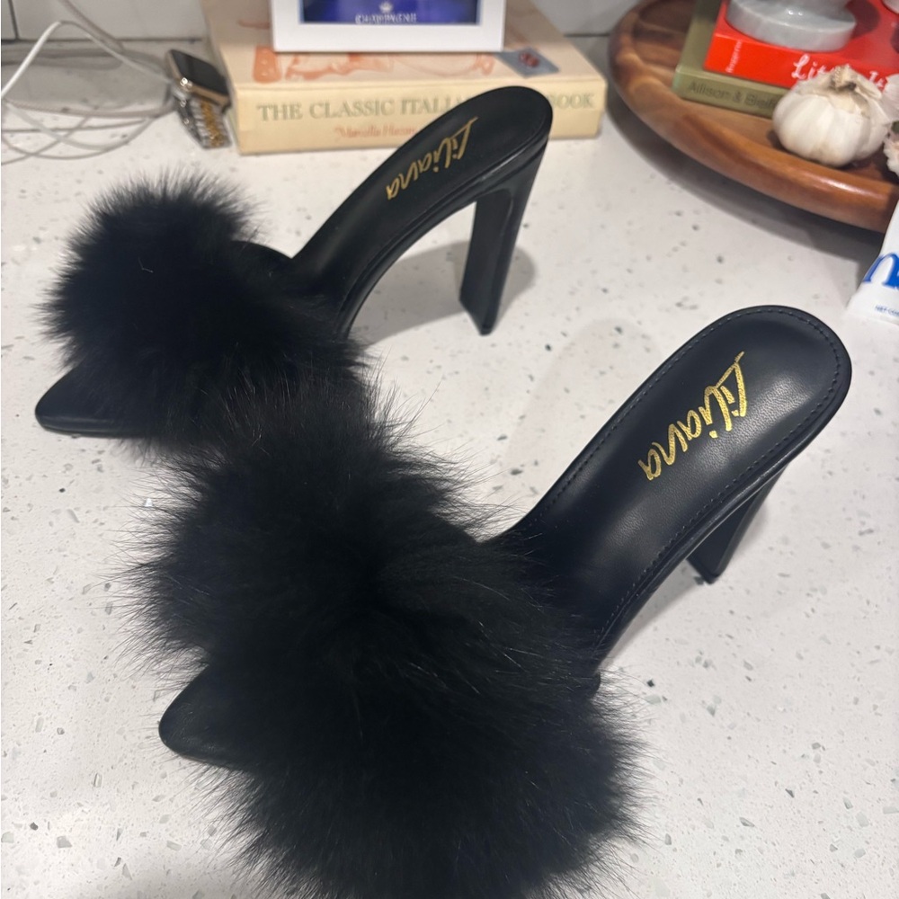 Black Fur Women's Heels